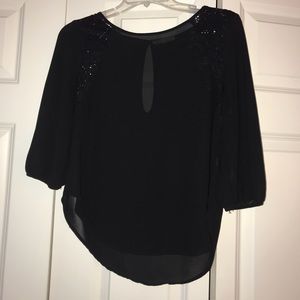 Black see through quarter sleeve top